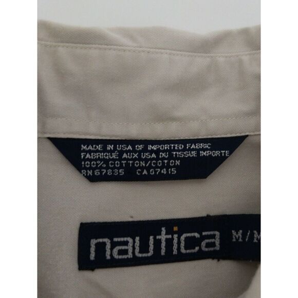 Vintage Nautica Made In USA Mens‎ Medium Button Down Dress Shirt Tan - Picture 11 of 11